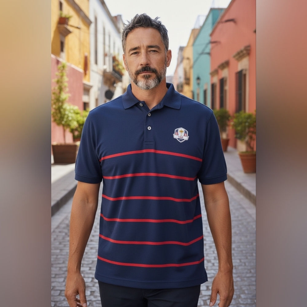 RLX Ralph Lauren USA 2020 Olympic Polo Shirt Navy Red Stripes‎ XL